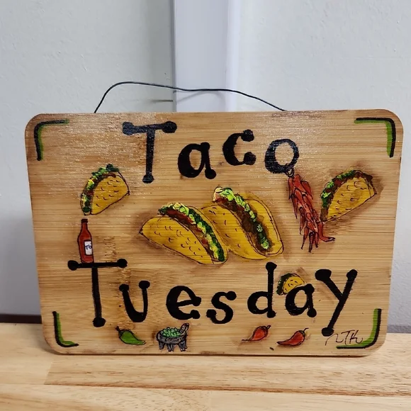 Hand Painted Taco Tuesday Sign Wall Art 6 X 9 Inch - Picture 3 of 6
